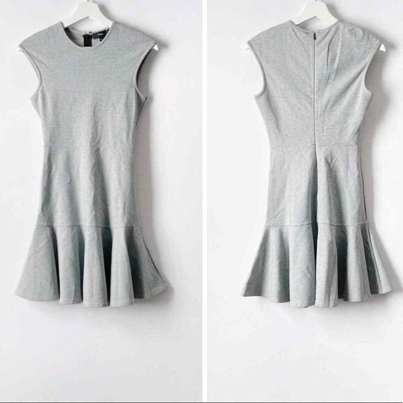 Theory New Size 8 Black White Stripe Cap Sleeve Ponte Essential Flare Mini Dress - Picture 1 of 8